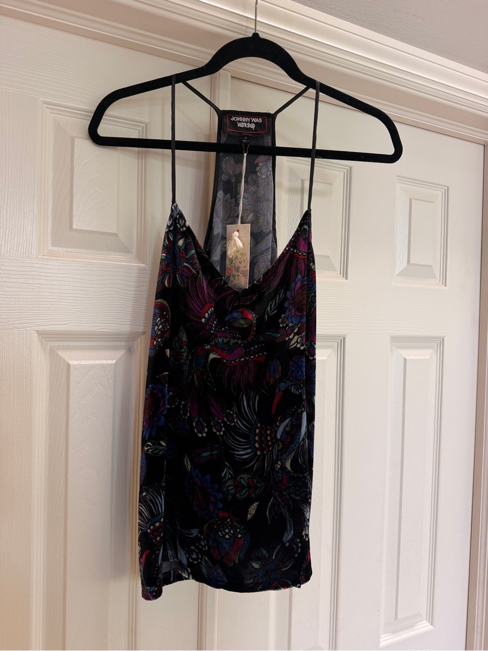 Johnny Was Floral Velvet Silk Cami Top - Black S - Picture 3 of 9